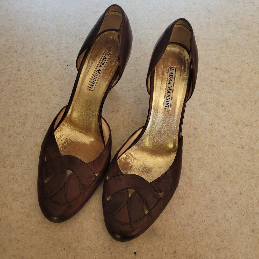 Laura Mannini Brown Leather D’Orsay Pumps EU 37 US 7 Vero Cuoio Dress Heels